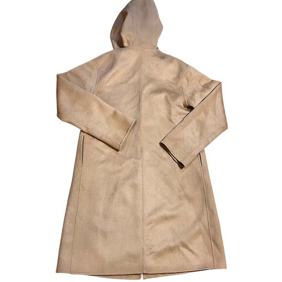 NAP Loungewear 100% Wool Double Face Hooded Coat Tan Size Med Heavy Soft Warm - Picture 2 of 6